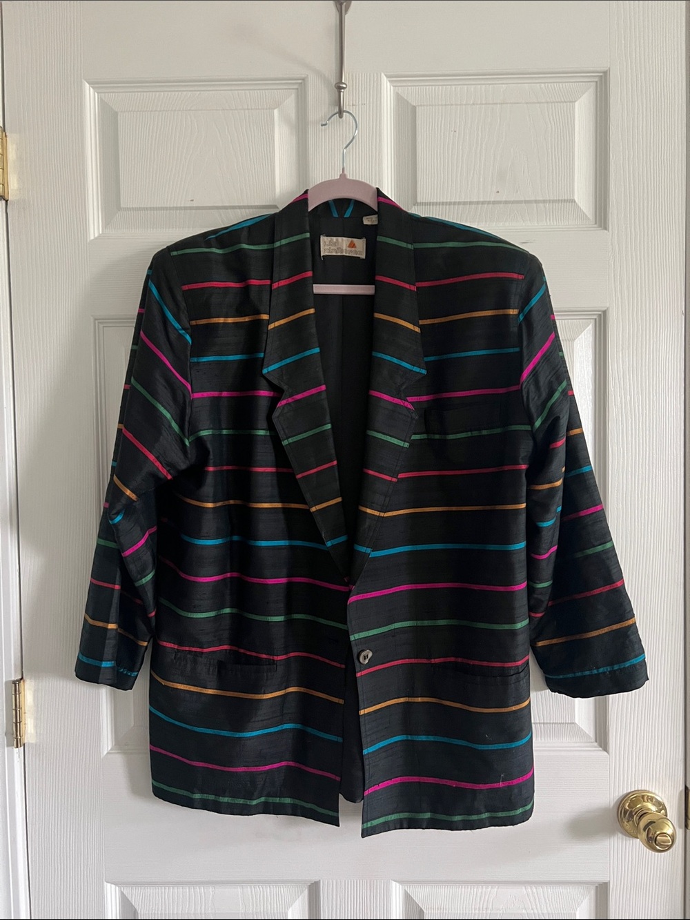 Liz Claiborne 100% Silk Oversized Blazer with Bright Multicolor Stripes